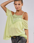 BiBi Front Crochet Lace Adjustable Strap Top