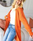 Haptics Full Size Stripe Textured Open Front Cardigan with Pockets