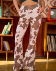 Mocha Cow Print Flared Pants