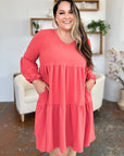 Double Take Full Size V-Neck Balloon Sleeve Tiered Dress with Pockets