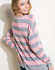 e Luna Hacci Slub Stripe V-Neck Top