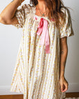 Floral Contrast Ribbon Bow Lace Square Mini Dress