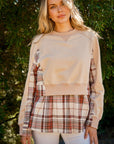 And The Why Full Size Double Layered Plaid Contrast Sweatshirt