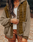 Women Textured Patchwork Loose Fit Hooded Jacket