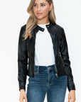 Snobbish PU Leather Zip Up Jacket with Pockets