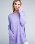 Zenana Viscose Front Pockets Sweater