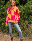 Davi & Dani Multi Geo Checker Pullover Knit Sweater Top