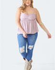 Zenobia Plus Size Frill Smocked Floral Sweetheart Neck Cami