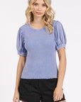 Mittoshop Mineral Wash Puff Sleeve Rib Knit T-Shirt