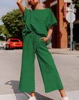 Women Textured T Shirt and Drawstring Pants Set