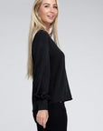 Zenana Woven Airflow V-Neck Long Sleeve Top