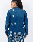 American Bazi Distressed Button Up Long Sleeve Denim Jacket