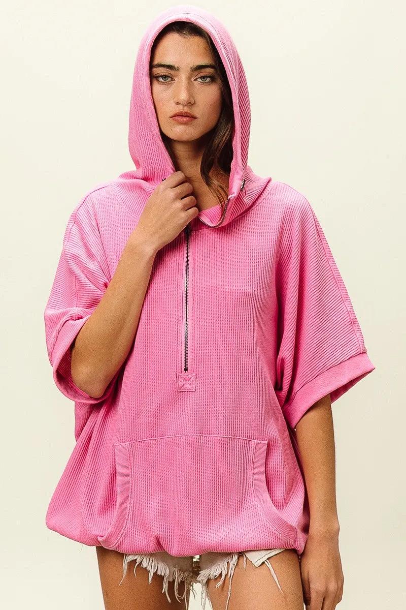 BiBi Vintage Washed Waffle Thermal Hoodie
