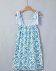 Floral Stripe Patchwork Bow Tie Strap Dress