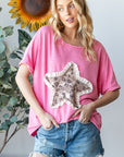 HOPELY Leopard Star Patch Short Sleeve T-Shirt