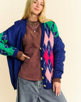 Davi & Dani Argyle V-Neck Dropped Shoulder Cardigan