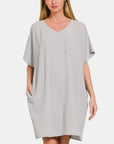 Zenana V-Neck Tee Dress with Pockets