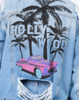 American Bazi Graphic Distressed Long Sleeve Denim Jacket