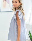 First Love Full Size Striped Flutter Sleeve Blouse