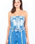 American Bazi Frayed Edge Denim Corset Top