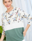 e Luna Floral Mixed Colorblock Top