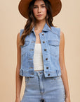 Annie Wear Collared Neck Button Down Denim Vest