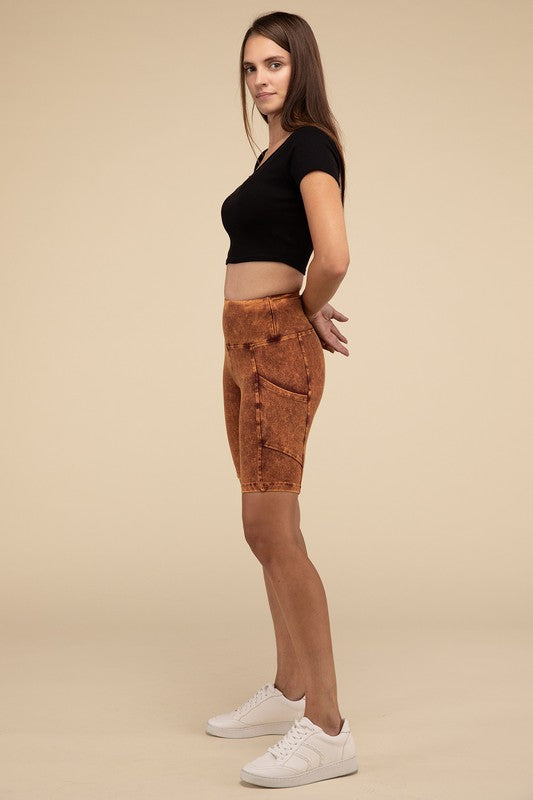 ZENANA Mineral Wash Wide Waistband Pocket Leggings