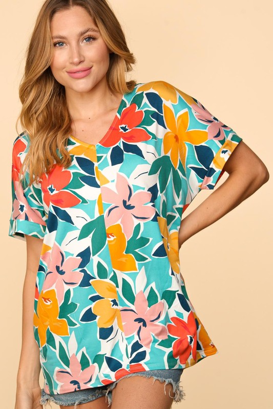 Haptics PLUS Floral Loose Fit Short Sleeve Top