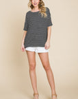 BOMBOM Striped Round Neck T-Shirt