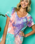 e Luna Tie Dye Thermal V-Neck Top