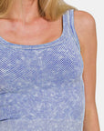 Zenana Washed Ribbed Scoop Neck Wide Strap Tank