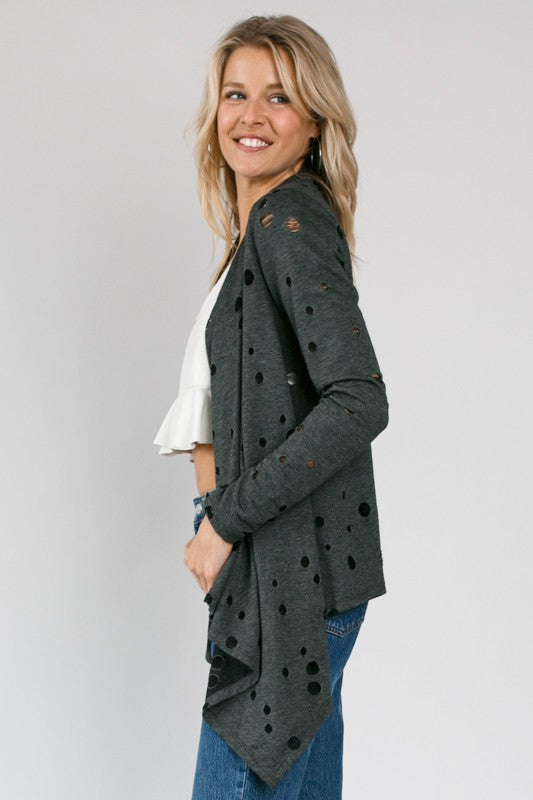 e Luna Distressed Cascade Cardigan