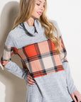 e Luna Plaid Mixed Turtle Neck Top