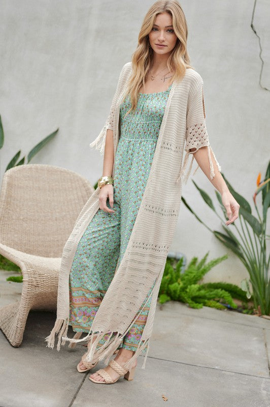 Davi &amp; Dani Solid Long Cardigan With Fringe