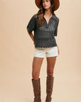 Annie Wear Openwork Johnny Collar Knit Cover Up