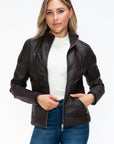 YMI Faux Layered Double-Zipper Jacket with Fuzzy Hood