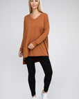 Zenana Dolman Long Sleeve V-Neck Side Slit Hi-Low Hem Top