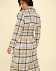 Coalition LA Double-Breasted Plaid Coat with Belt