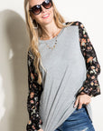 e Luna PLUS Solid and Floral Mix Casual Top