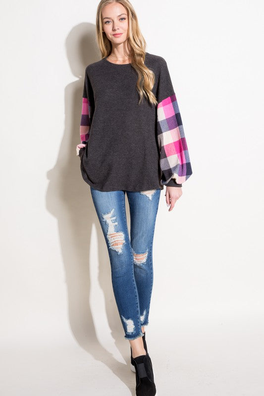 e Luna Multi Plaid Mixed Top