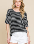 BOMBOM Striped Round Neck T-Shirt