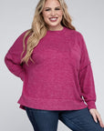 Zenana Plus Brushed Melange Drop Shoulder Sweater