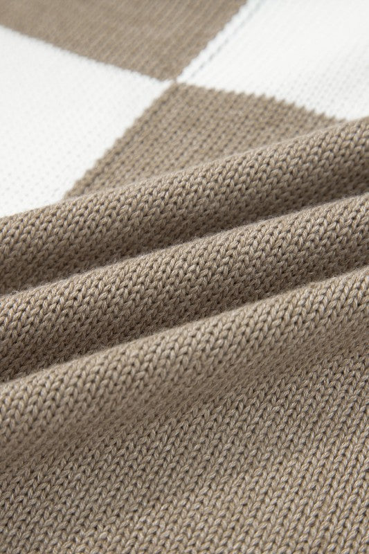 Checker Open Front Drop Shoulder Cardigan