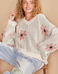 POL Floral Pattern Hooded High-Low Sweater