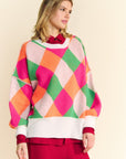 Davi & Dani Exposed Seam Color Block Dropped Shoulder Sweater