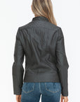 Snobbish Faux Leather Zip Up Mock Neck Jacket