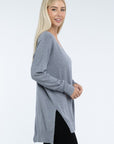 ZENANA Hi-Low Hem Front Seam Sweater