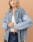 And The Why Full Size Paisley Print Quilted Sleeves Denim Jacket