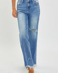 Risen Full Size High Rise Frayed Hem Wide Leg Jeans