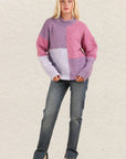 VERY J Color Block Mock Neck Drop Shoulder Sweater